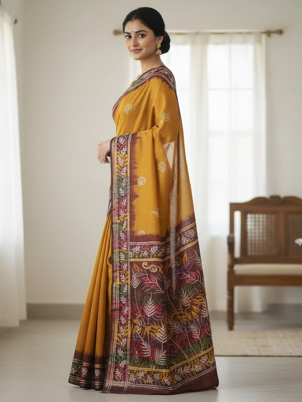 SKU0924 : Pure Chanderi Silk – Hand Batik Bengal Traditional - Dry Clean Only, Yes