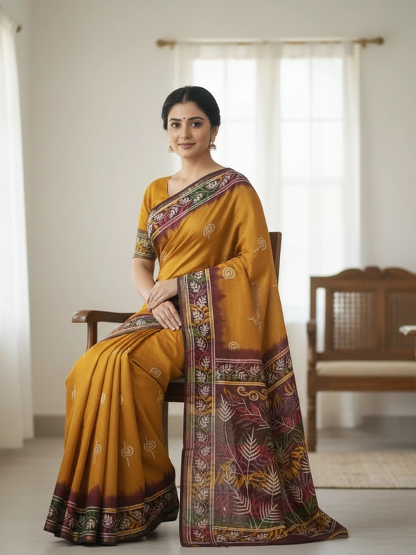 SKU0924 : Pure Chanderi Silk – Hand Batik Bengal Traditional - Dry Clean Only, Yes