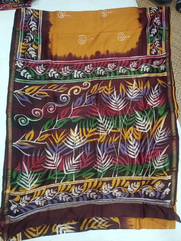 SKU0924 : Pure Chanderi Silk – Hand Batik Bengal Traditional - Dry Clean Only, Yes