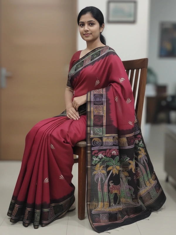 SKU0925 : Pure Chanderi Silk – Hand Batik Bengal Traditional - Dry Clean Only, Yes