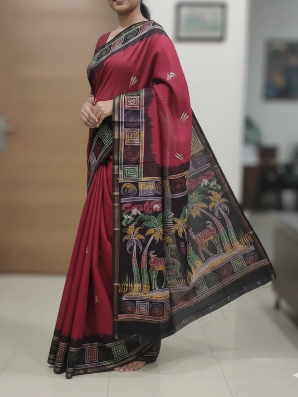 SKU0925 : Pure Chanderi Silk – Hand Batik Bengal Traditional - Dry Clean Only, Yes