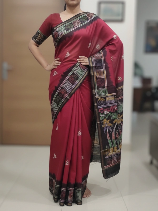 SKU0925 : Pure Chanderi Silk – Hand Batik Bengal Traditional - Dry Clean Only, Yes