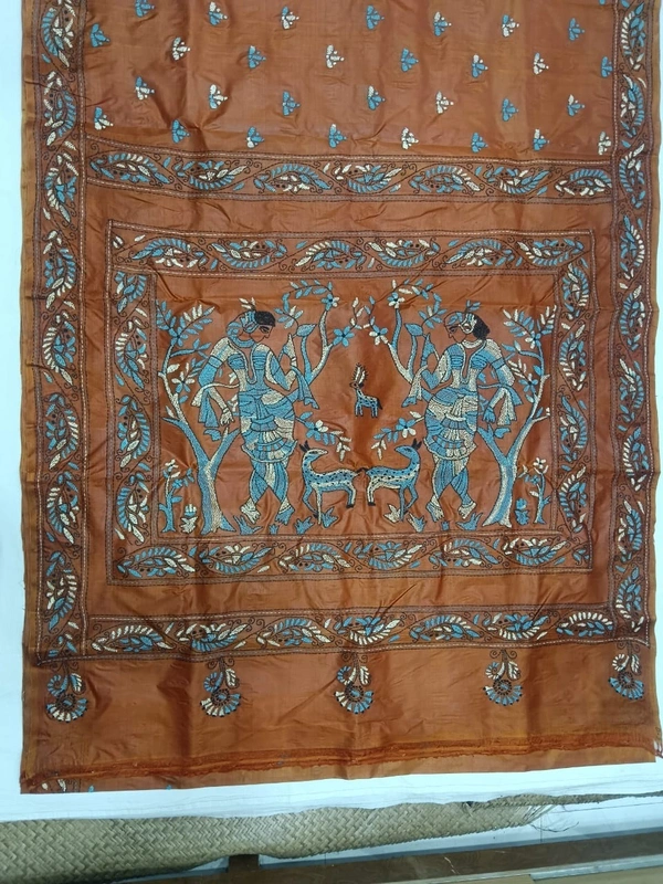 SKU0894 : Pure Silk Kantha Stitch Saree – Handcrafted Bengal - Kantha Stitch, Dry Clean Only, Yes