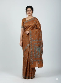 SKU0894 : Pure Silk Kantha Stitch Saree – Handcrafted Bengal - Kantha Stitch, Dry Clean Only, Yes
