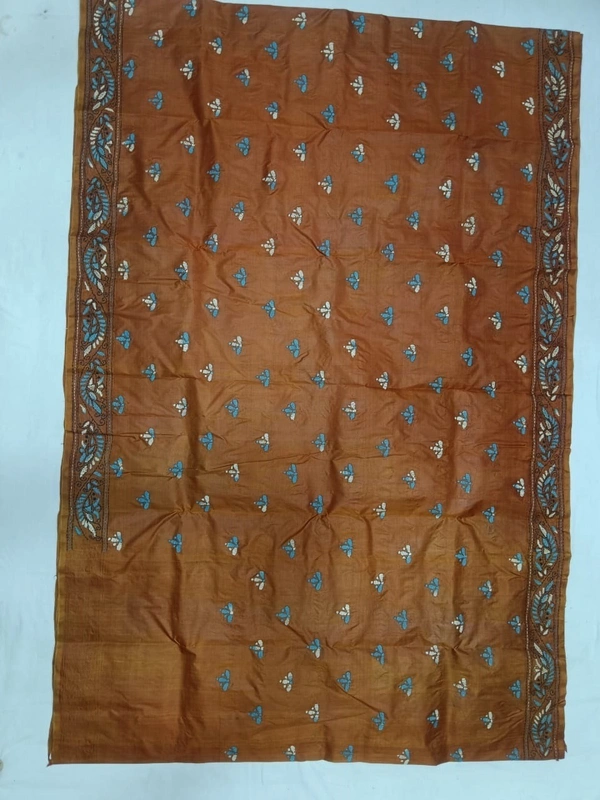 SKU0894 : Pure Silk Kantha Stitch Saree – Handcrafted Bengal - Kantha Stitch, Dry Clean Only, Yes