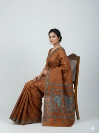 SKU0894 : Pure Silk Kantha Stitch Saree – Handcrafted Bengal - Kantha Stitch, Dry Clean Only, Yes