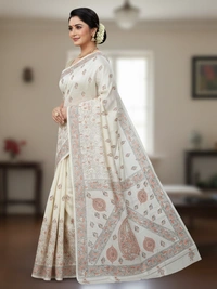 SKU0933 : Elegant Pure Tussar Saree – Handwoven | Kantha Stitch - Kantha Stitch, Dry Clean Only, Yes