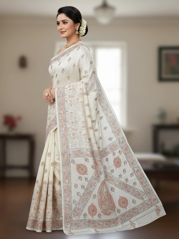 SKU0933 : Elegant Pure Tussar Saree – Handwoven | Kantha Stitch - Kantha Stitch, Dry Clean Only, Yes