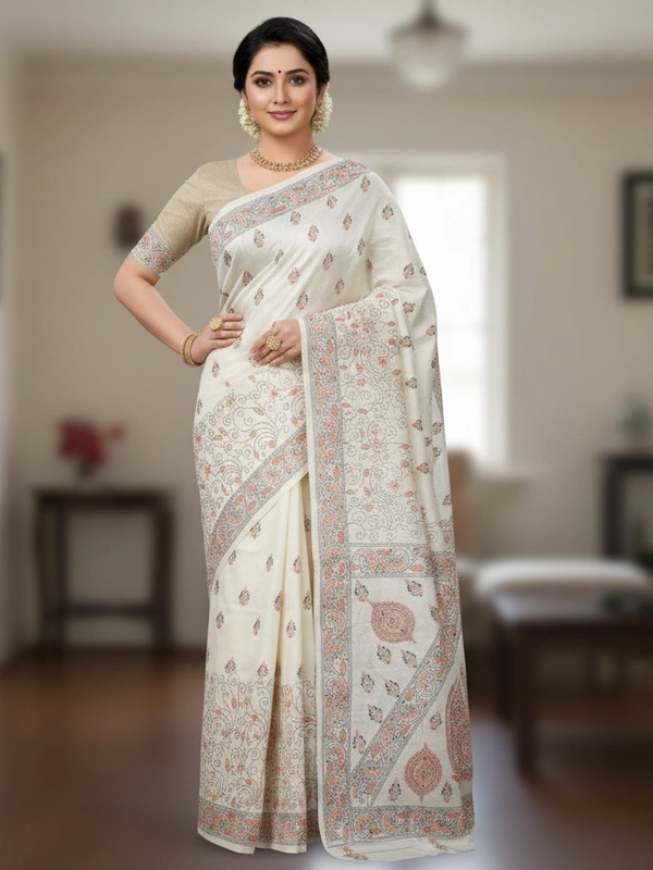 SKU0933 : Elegant Pure Tussar Saree – Handwoven | Kantha Stitch - Kantha Stitch, Dry Clean Only, Yes