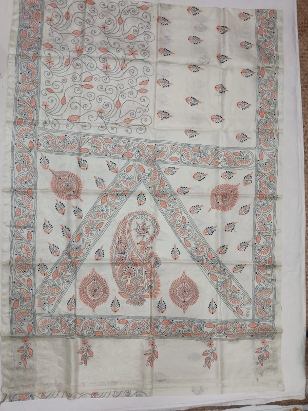 SKU0933 : Elegant Pure Tussar Saree – Handwoven | Kantha Stitch - Kantha Stitch, Dry Clean Only, Yes