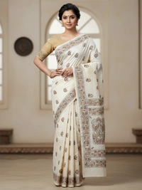SKU0934 : Elegant Pure Tussar Saree – Handwoven | Kantha Stitch - Kantha Stitch, Dry Clean Only, Yes