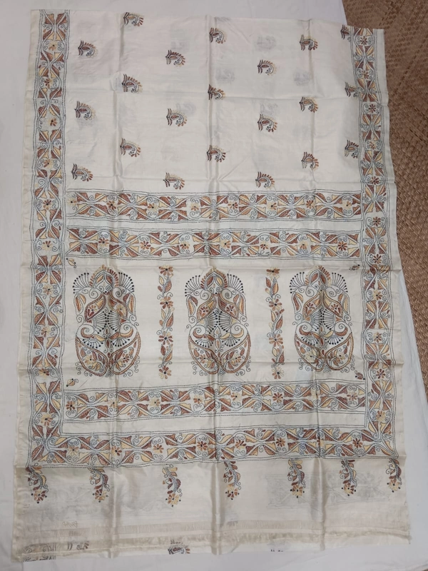 SKU0934 : Elegant Pure Tussar Saree – Handwoven | Kantha Stitch - Kantha Stitch, Dry Clean Only, Yes