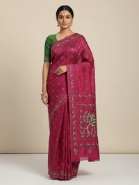 SKU0936 : Elegant Pure Silk Saree – Handwoven | Kantha Stitch - Kantha Stitch, Dry Clean Only, Yes