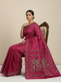 SKU0936 : Elegant Pure Silk Saree – Handwoven | Kantha Stitch - Kantha Stitch, Dry Clean Only, Yes