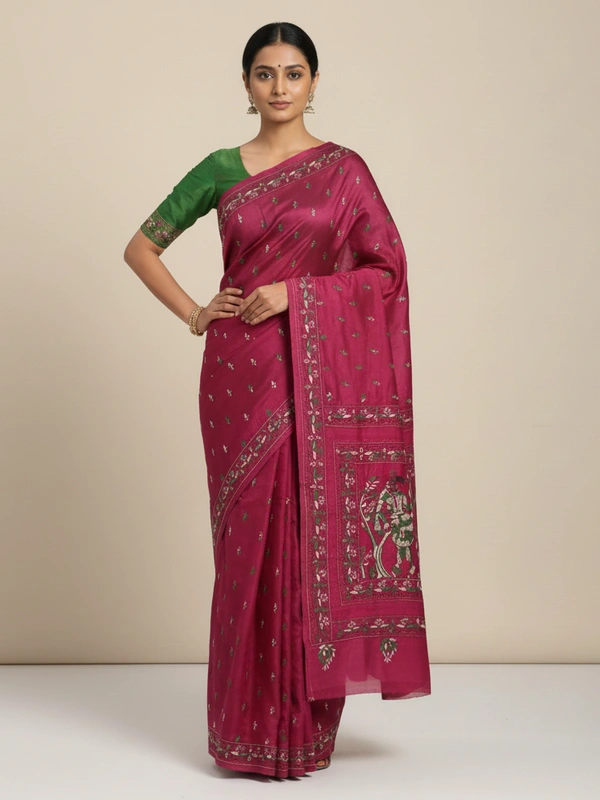 SKU0936 : Elegant Pure Silk Saree – Handwoven | Kantha Stitch - Kantha Stitch, Dry Clean Only, Yes
