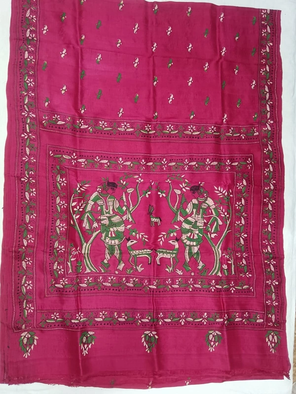 SKU0936 : Elegant Pure Silk Saree – Handwoven | Kantha Stitch - Kantha Stitch, Dry Clean Only, Yes