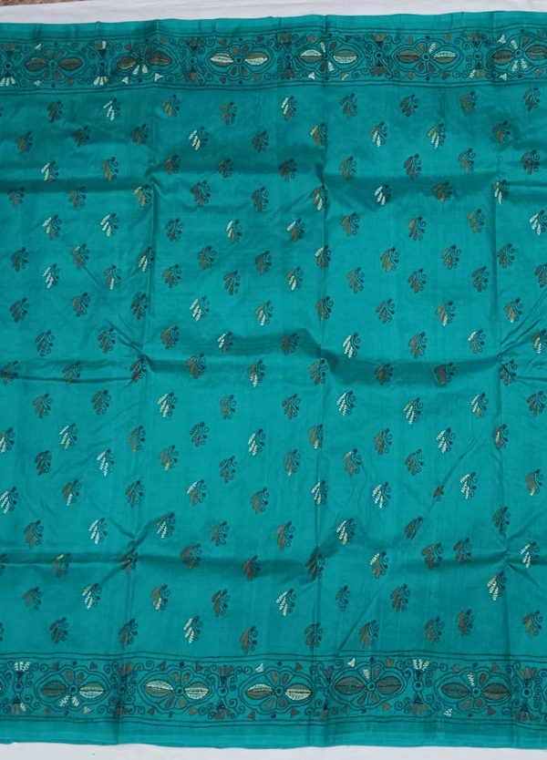 SKU0962 : Elegant Pure Silk Saree – Kantha Stitch - Kantha Stitch, Dry Clean Only, Yes