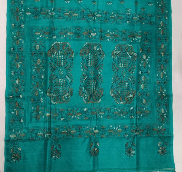 SKU0962 : Elegant Pure Silk Saree – Kantha Stitch - Kantha Stitch, Dry Clean Only, Yes