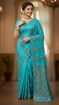 SKU0953 : Elegant Pure Tussar Saree | Kantha Stitch | Paddma Kantha - Kantha Stitch, Dry Wash Only, Yes