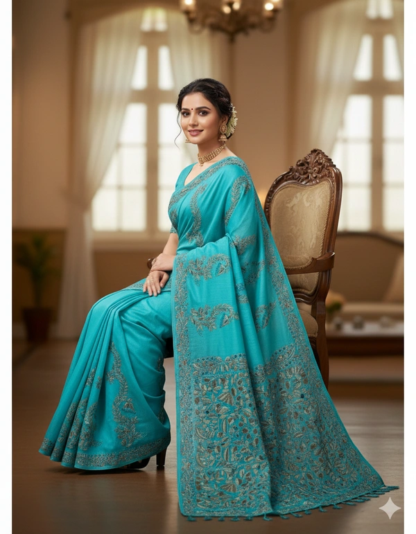 SKU0953 : Elegant Pure Tussar Saree | Kantha Stitch | Paddma Kantha - Kantha Stitch, Dry Wash Only, Yes