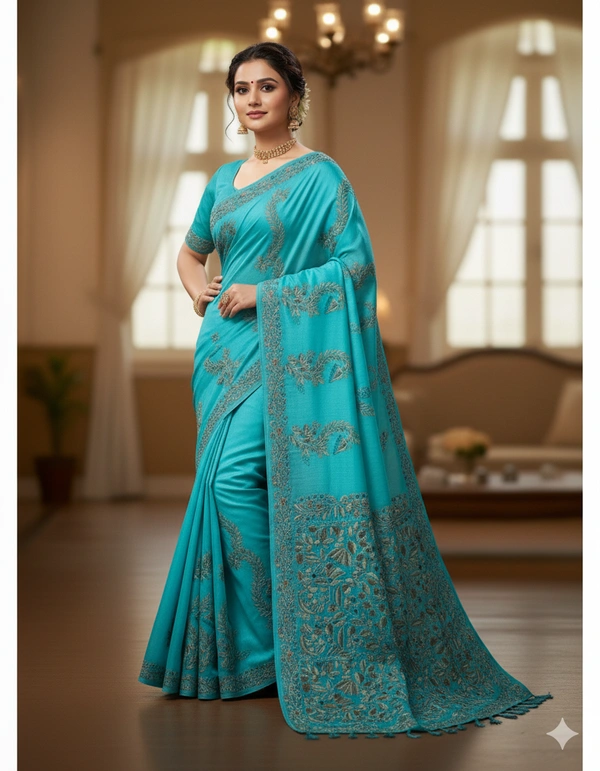 SKU0953 : Elegant Pure Tussar Saree | Kantha Stitch | Paddma Kantha - Kantha Stitch, Dry Wash Only, Yes