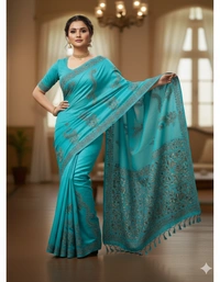 SKU0953 : Elegant Pure Tussar Saree | Kantha Stitch | Paddma Kantha - Kantha Stitch, Dry Wash Only, Yes