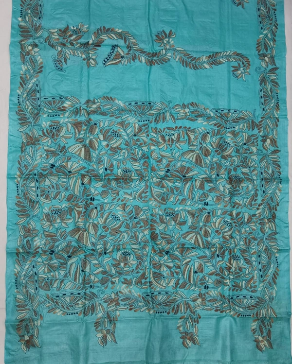 SKU0953 : Elegant Pure Tussar Saree | Kantha Stitch | Paddma Kantha - Kantha Stitch, Dry Wash Only, Yes