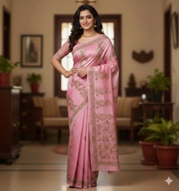 SKU0963 : Elegant Pure Tussar Saree | Kantha Stitch | Paddma Kantha - Kantha Stitch, Dry Wash Only, Yes