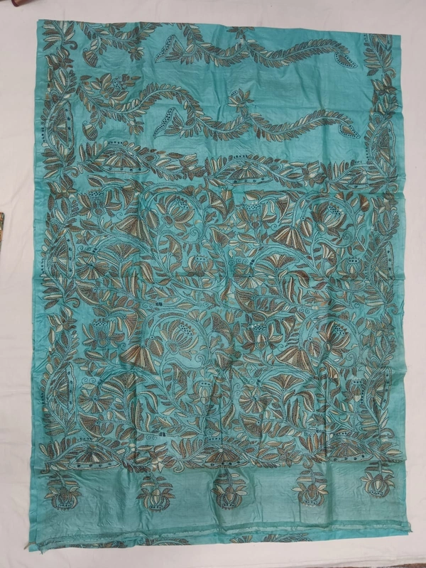 SKU0965 : Elegant Pure Tussar Saree | Kantha Stitch | Paddma Kantha - Kantha Stitch, Dry Wash Only, Yes