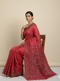 SKU0937 : Elegant Pure Silk Saree – Handwoven | Kantha Stitch - Kantha Stitch, Dry Clean Only, Yes