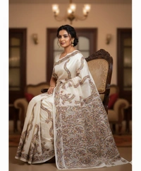 SKU0968 : Pure Silk Kantha Stitch Saree – Handcrafted Bengal - Kantha Stitch, Dry Clean Only, Yes