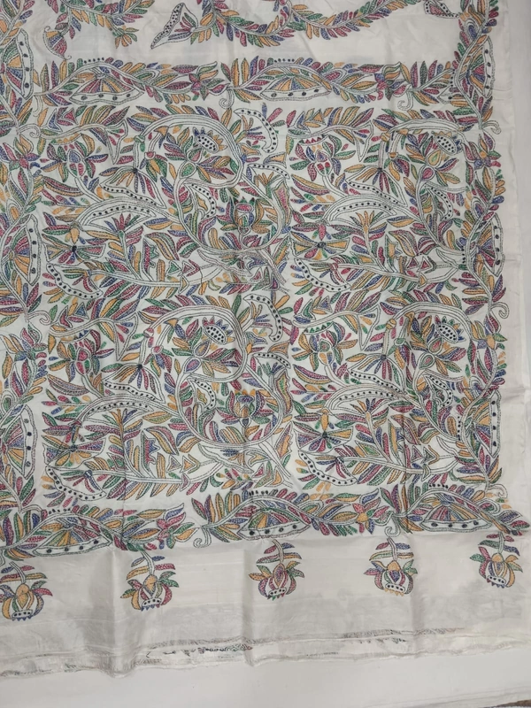 SKU0968 : Pure Silk Kantha Stitch Saree – Handcrafted Bengal - Kantha Stitch, Dry Clean Only, Yes