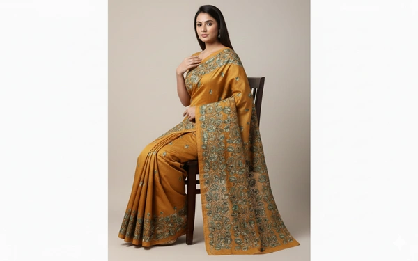 SKU0954 : Elegant Pure Silk Saree – Kantha Stitch  - Kantha Stitch, Dry Clean Only, Yes