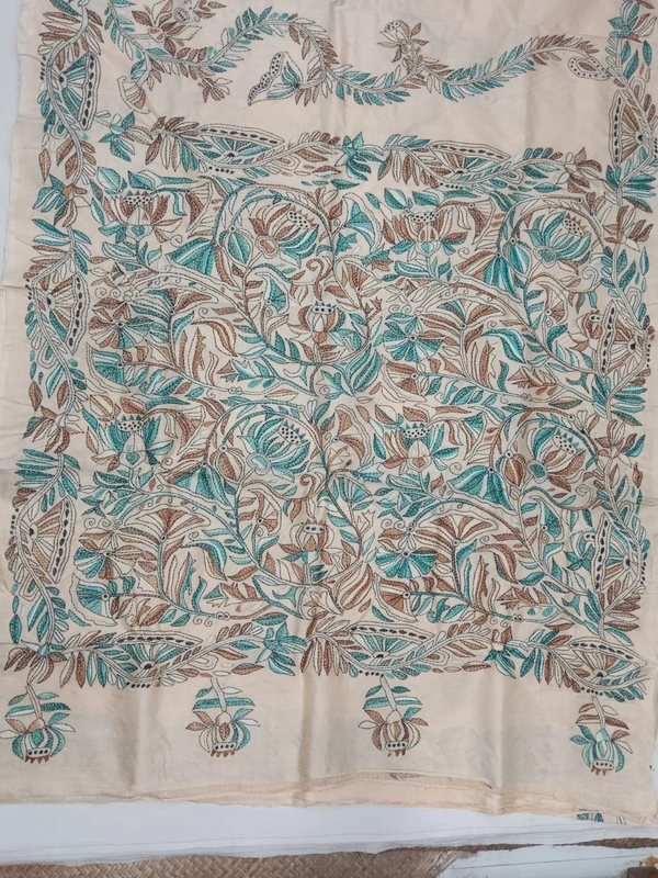 SKU0967 : Pure Silk Kantha Stitch Saree – Handcrafted Bengal - Kantha Stitch, Dry Clean Only, Yes