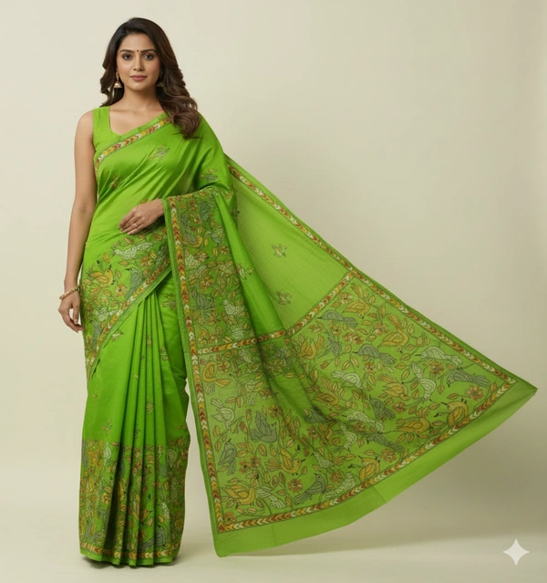 SKU0938 : Elegant Pure Silk Saree – Handwoven | Kantha Stitch - Kantha Stitch, Dry Clean Only, Yes