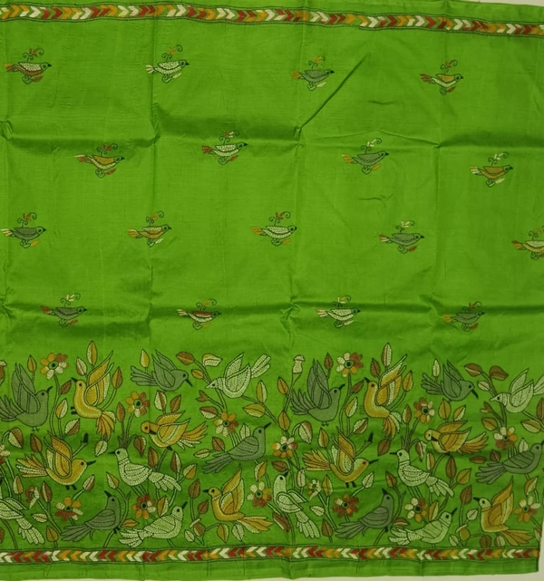 SKU0938 : Elegant Pure Silk Saree – Handwoven | Kantha Stitch - Kantha Stitch, Dry Clean Only, Yes