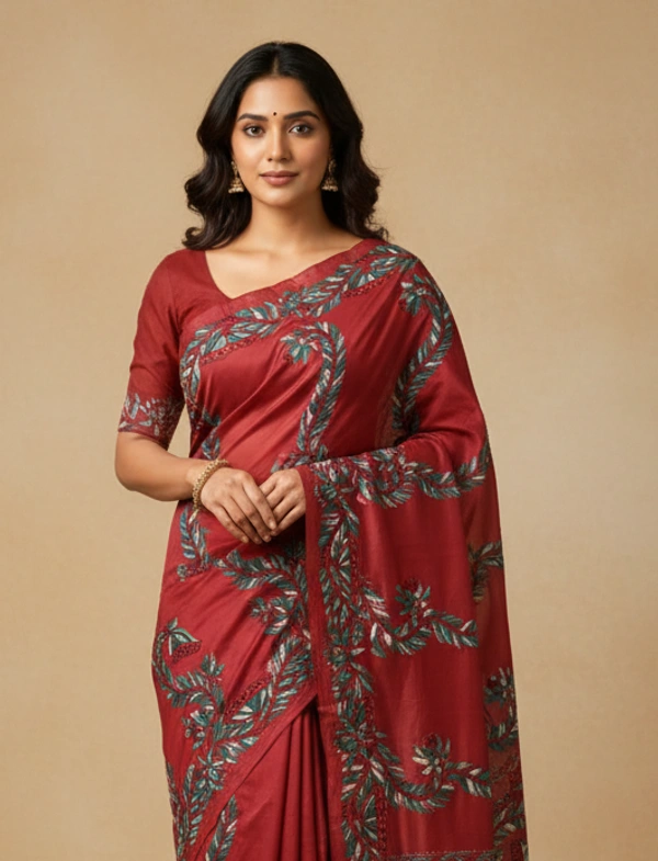 SKU0964 : Elegant Pure Silk Saree – Kantha Stitch - Kantha Stitch, Dry Clean Only, Yes