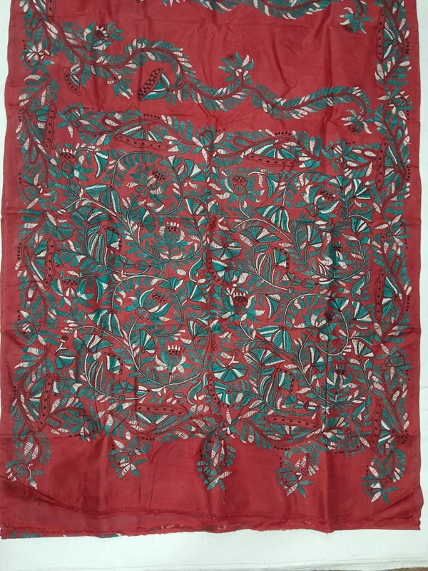 SKU0964 : Elegant Pure Silk Saree – Kantha Stitch - Kantha Stitch, Dry Clean Only, Yes