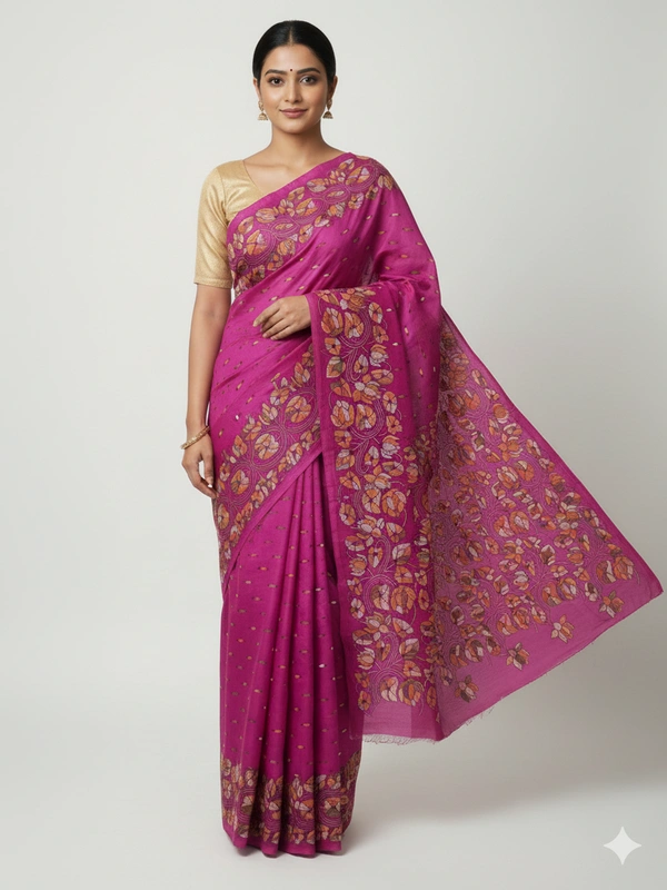 SKU0939 : Elegant Pure Silk Saree – Handwoven | Kantha Stitch - Kantha Stitch, Dry Clean Only, Yes