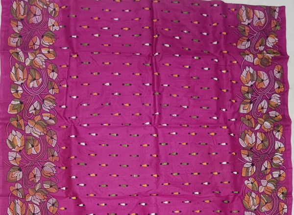 SKU0939 : Elegant Pure Silk Saree – Handwoven | Kantha Stitch - Kantha Stitch, Dry Clean Only, Yes