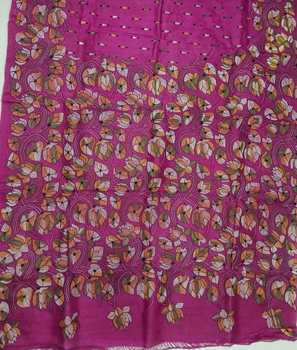 SKU0939 : Elegant Pure Silk Saree – Handwoven | Kantha Stitch - Kantha Stitch, Dry Clean Only, Yes