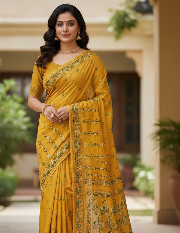 SKU0955 : Elegant Pure Silk Saree – Kantha Stitch - Kantha Stitch, Dry Clean Only, Yes