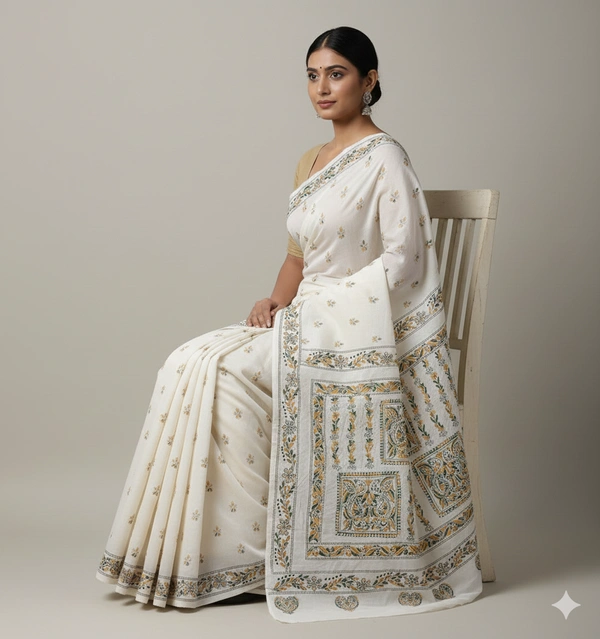 SKU0956 : Elegant Pure Silk Saree – Kantha Stitch - Kantha Stitch, Dry Clean Only, Yes