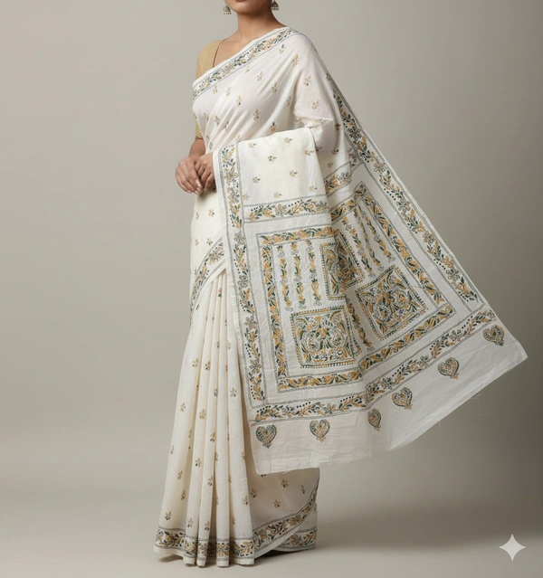 SKU0956 : Elegant Pure Silk Saree – Kantha Stitch - Kantha Stitch, Dry Clean Only, Yes