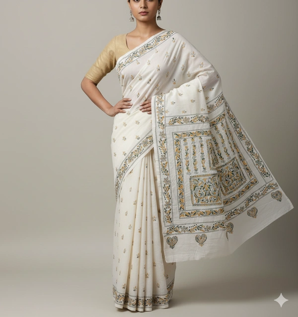 SKU0956 : Elegant Pure Silk Saree – Kantha Stitch - Kantha Stitch, Dry Clean Only, Yes