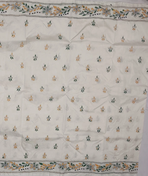 SKU0956 : Elegant Pure Silk Saree – Kantha Stitch - Kantha Stitch, Dry Clean Only, Yes