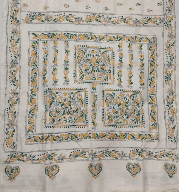 SKU0956 : Elegant Pure Silk Saree – Kantha Stitch - Kantha Stitch, Dry Clean Only, Yes