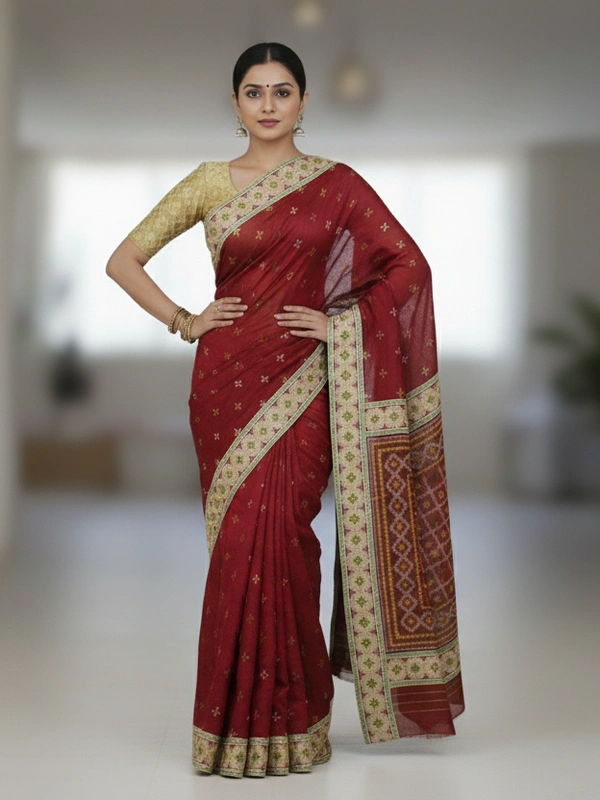 SKU0940 : Elegant Pure Silk Saree – Machine Woven | Embroidery - Dry Clean Only, Yes