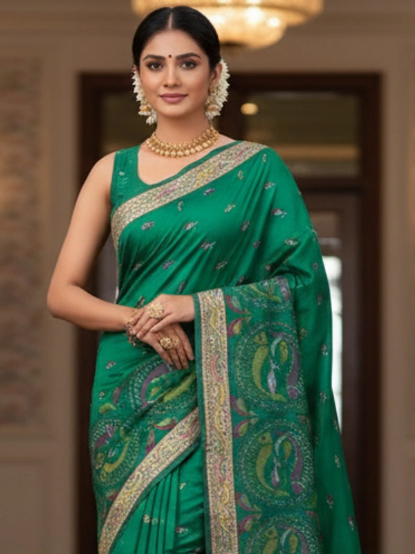 SKU0957 : Elegant Pure Silk Saree – Machine Woven | Embroidery - Dry Clean Only, Yes