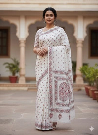 SKU0896 : Pure Silk Kantha Stitch Saree – Handcrafted Bengal - Kantha Stitch, Dry Clean Only, Yes